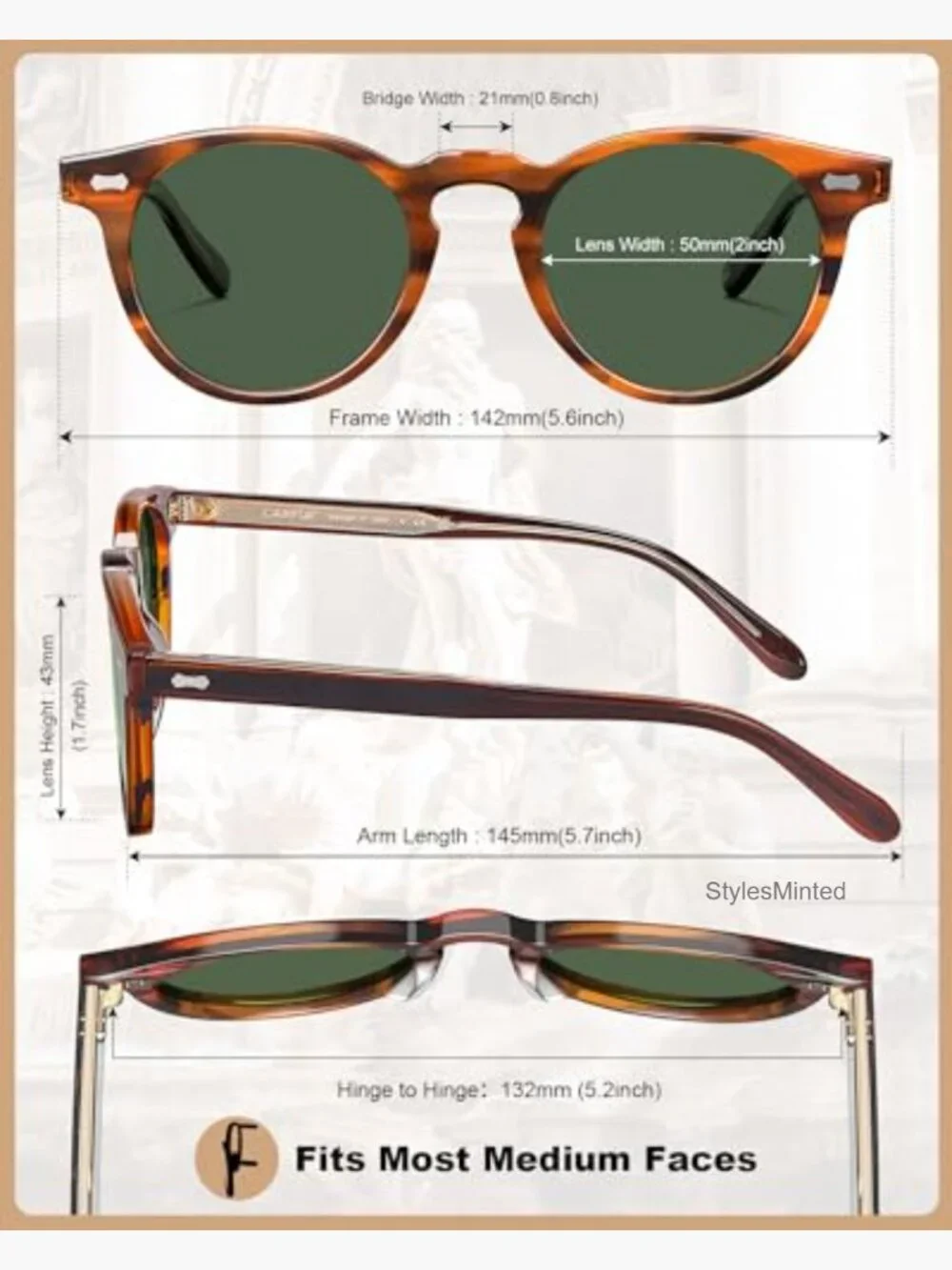 Retro Acetate Polarized Sunglasses with Gold Filigree